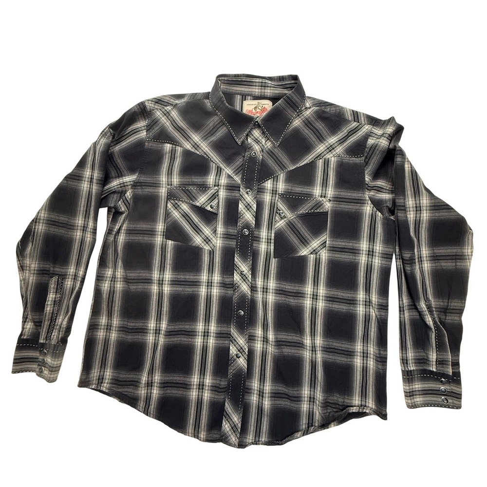Wrangler American Cowboys Mens XL Black W Plaid Pearl Snap Western Shirt MV1385M